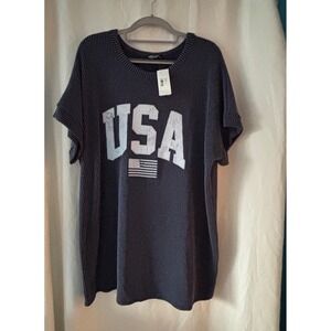 Hemish NWT women's scoop‎ necked blue USA & flag ribbed shirt Size 3X